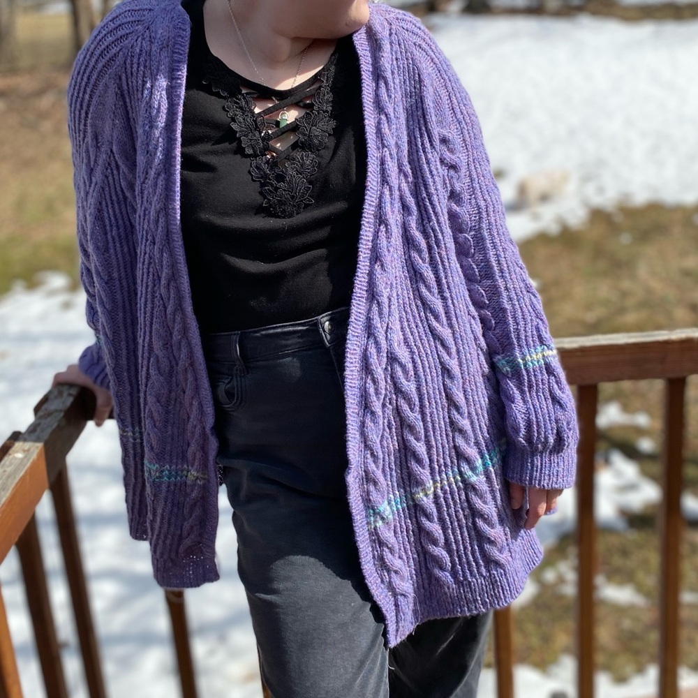 Hand knit 100% wool cardigan.